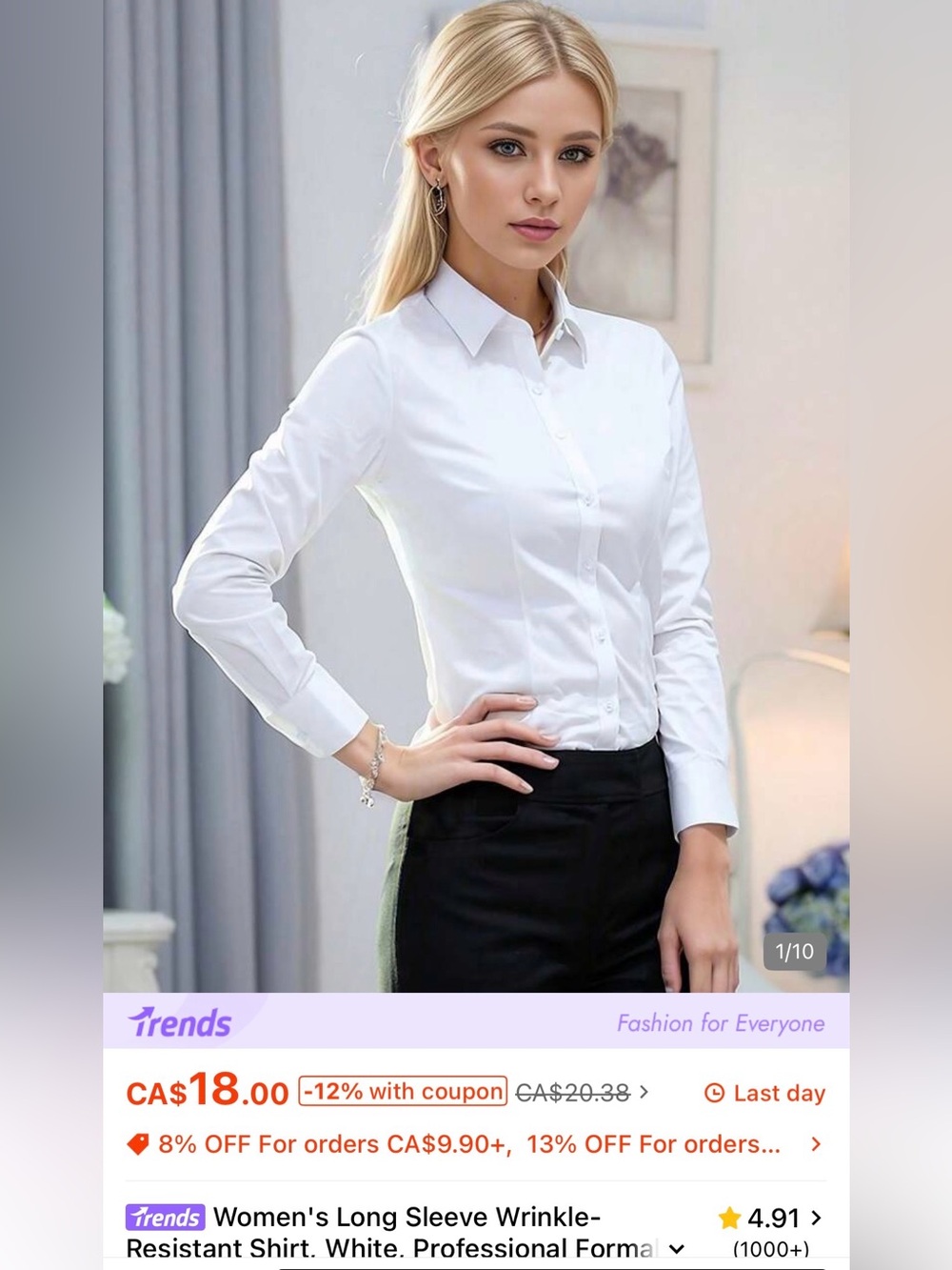 SHEIN Classic women’s White Long-Sleeve Button-Up Shirt SIZE XXL